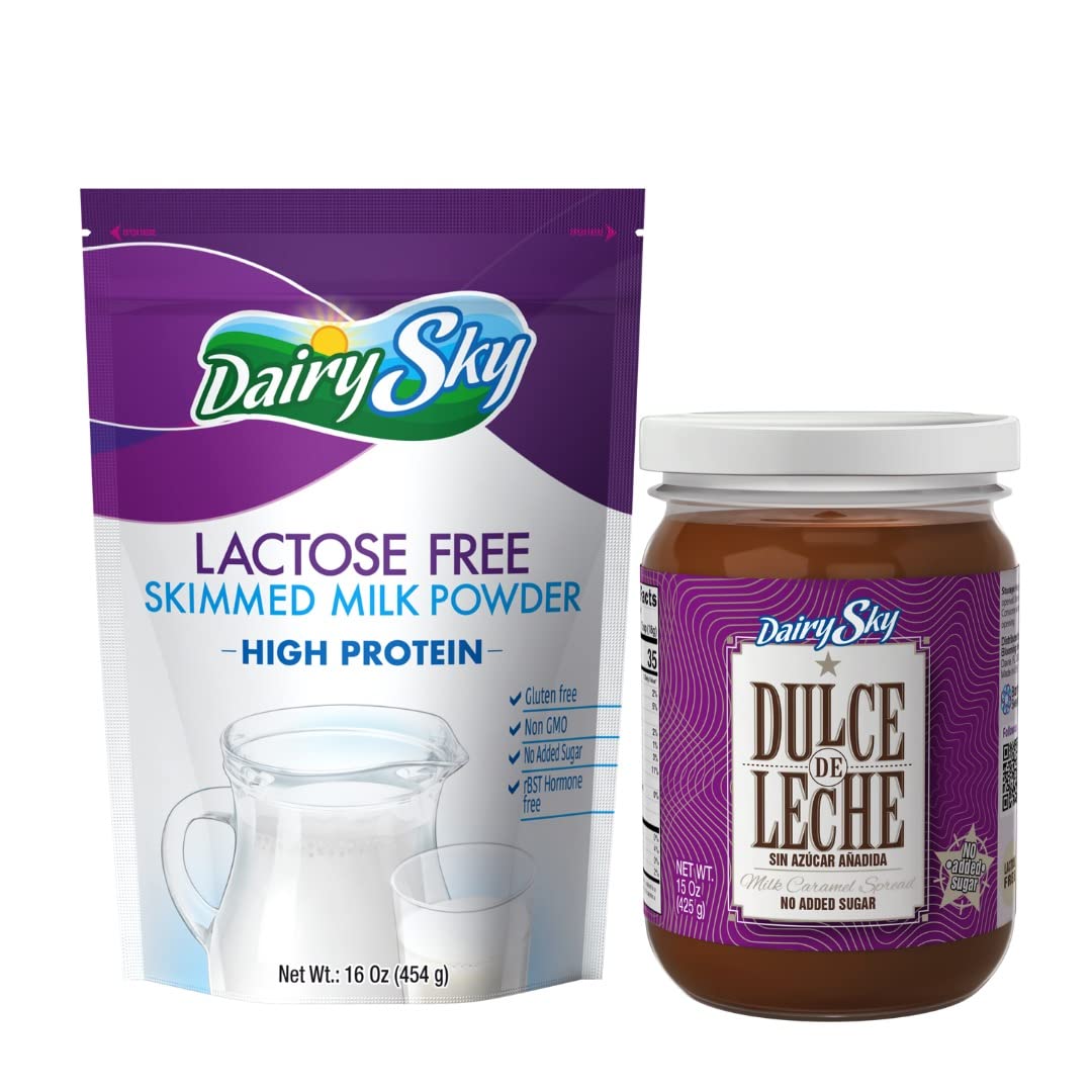 DairySky Lactose Free Milk Powder & Dulce de Leche Sin Azucar | Lactose Free Nonfat Milk Kosher with Protein & Calcium | Caramel No Added Sugar, Gluten Free Used for Ice Cream, Desserts, Coffee,& More - Image 1